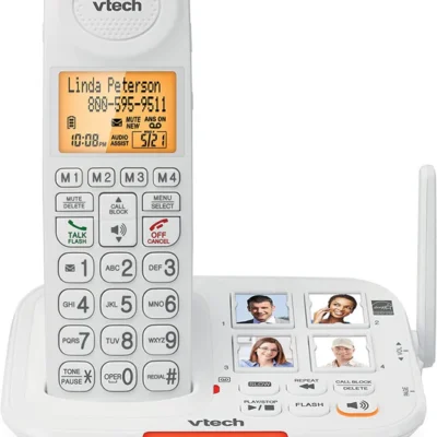 VTech SN5127 Amplified Cordless Senior Phone with Answering Machine, Call Blocking, 90dB Extra-loud Visual Ringer, One-touch Audio Assist on Handset up to 50dB, Big Buttons and Large Display, White
