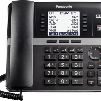 Panasonic Office Phone, Expandable 4-Line Desk Phone for Small and Medium Business, Corded Phone Base Station Expandable Up to 10 Business Phones Wirelessly – KX-TGW420B (Black)