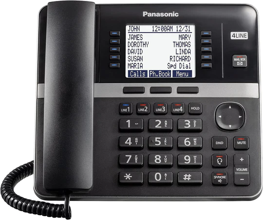 Panasonic Office Phone, Expandable 4-Line Desk Phone for Small and Medium Business, Corded Phone Base Station Expandable Up to 10 Business Phones Wirelessly - KX-TGW420B (Black)