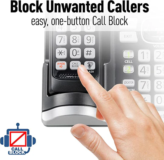 Panasonic Link2Cell Bluetooth Cordless Phone System with Voice Assistant, Call Blocking and Answering Machine. DECT 6.0 Expandable Cordless System - 3 Handsets - KX-TGF573S (Black/Silver Trim) - Image 3