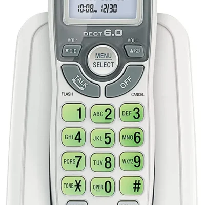 VTech CS6114 DECT 6.0 Cordless Phone with Caller ID/Call Waiting, White/Grey with 1 Handset, 3.50 x 3.50 x 7.00 Inches