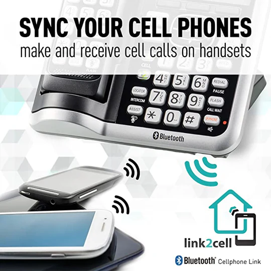 Panasonic Link2Cell Bluetooth Cordless Phone System with Voice Assistant, Call Blocking and Answering Machine. DECT 6.0 Expandable Cordless System - 3 Handsets - KX-TGF573S (Black/Silver Trim) - Image 4