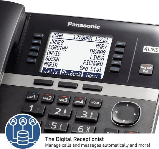 Panasonic Office Phone, Expandable 4-Line Desk Phone for Small and Medium Business, Corded Phone Base Station Expandable Up to 10 Business Phones Wirelessly - KX-TGW420B (Black) - Image 3